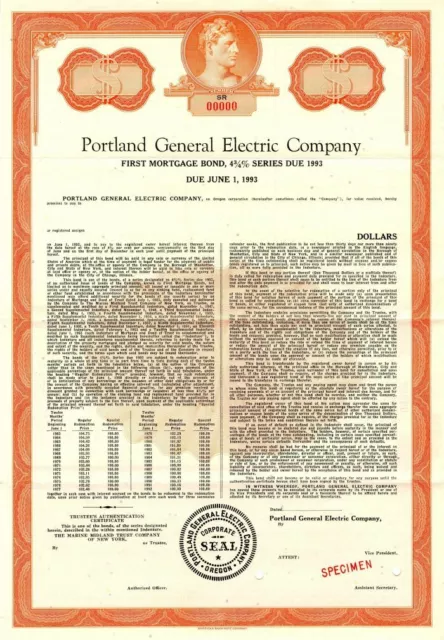 Portland General Electric Co. - Specimen Bond - Specimen Stocks & Bonds