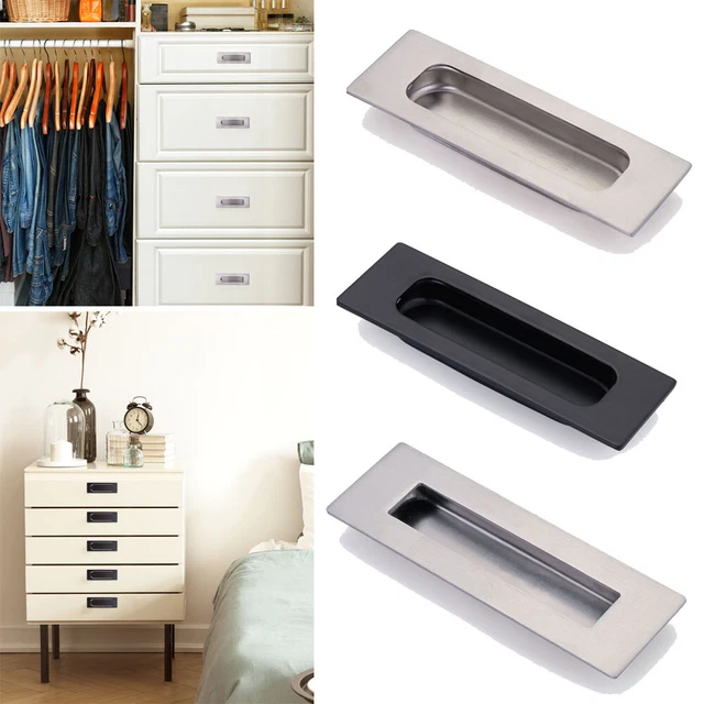 2 Pack Rectangular Recessed Flush Inset Stainless Steel Sliding Door Pull Handle