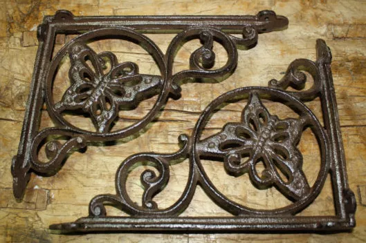 2 Cast Iron Antique Style BUTTERFLY Brackets, Garden Braces Shelf Bracket HEAVY