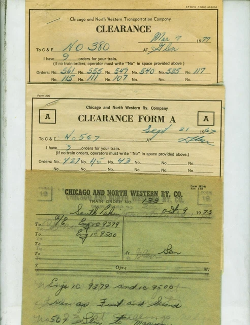 Chicago & Northwestern Ry. Train Orders (18) Glen  Carbon, Illinois  1966-1977.