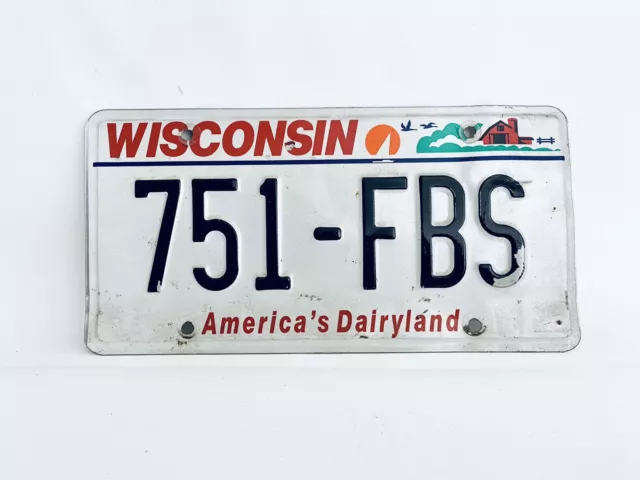 Wisconsin License White Plate 751FBS Original Paint Vintage Americas Dairyland