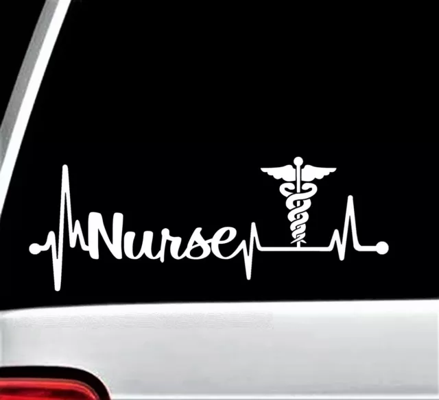 Nurse Heartbeat Lifeline Caduceus Decal Sticker for Car Window 8 Inch BG 179