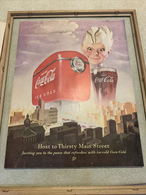 Coca-Cola Advertising 9.25" x 12" Sign, Host to Thirsty Main Street  12"x15" fra