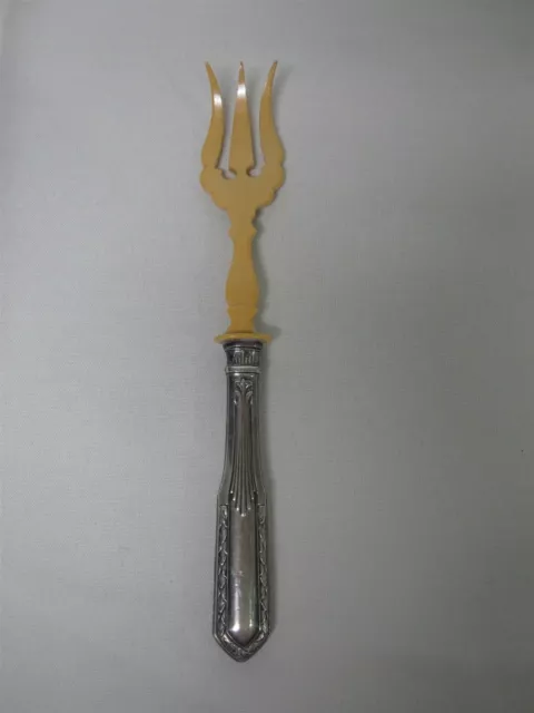 ANTIQUE CELLULOID & STERLING SILVER HANDLE SERVING FORK with HALLMARK 8.5"