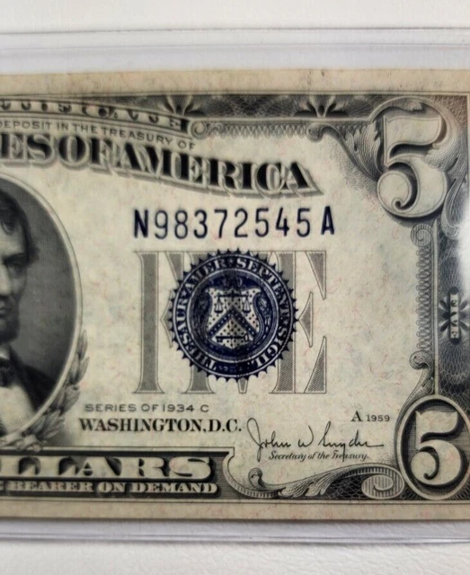 1934-C U.S. Five Dollar Silver Certificate - Blue Seal 2