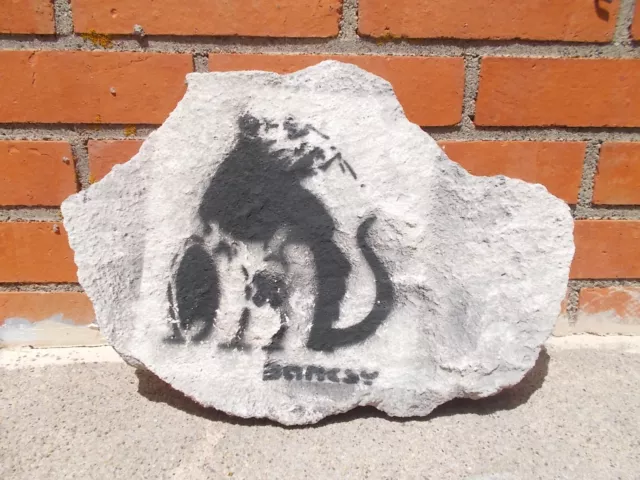Banksy ( d' Après ) " Toxic Rat " Painted Wall Part , Street Art Graffiti