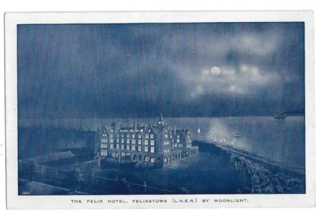 Felixstowe, The Felix Hotel (LNER) By Moonlight, Suffolk, Postcard.