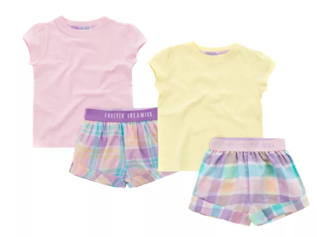 TWO Pairs of Girls Summer Pyjamas age 2-3 Years 3-4 Years 4-5 Years Pink/Yellow