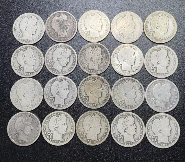 52 Coin Barber Quarter Lot (A38)