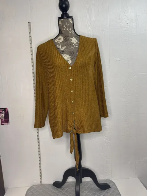 Michael Kors MK Womens Size XL Button Up Cardigan Brown/Gold Sweater Long Sleeve