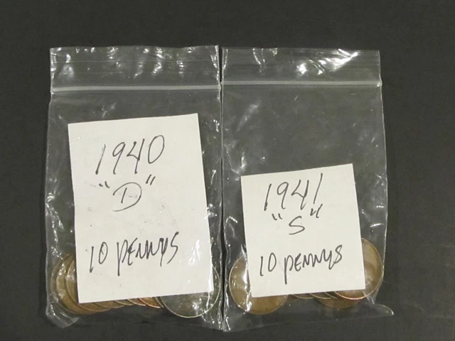 1940 " D "  &  1941 " S "  Lincoln Wheat Cent / Penny Lot Of 20 Coins