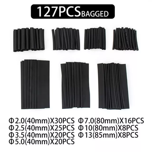 127Pcs Heat Shrink Tubing 2:1 Assortment Polyolefin Tube Car Cable Sleeving W  q