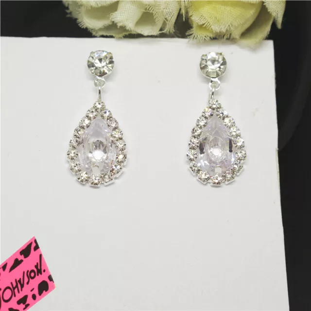 Hot White AB Rhinestone Waterdrop Crystal Fashion Women Stand Earring Gifts