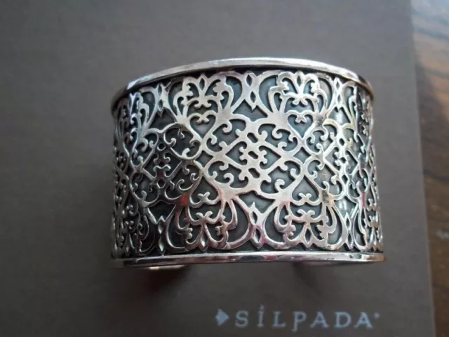 Silpada Sterling Silver Wide Intricate Cuff Bracelet B1697 Filigree