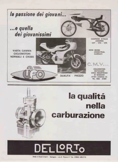 advertising Pubblicità-MOTO UFO CARBURATORI DELL'ORTO  1980-MOTOSPORT EPOCA