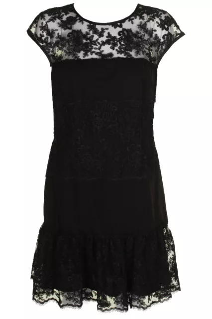 Msk Back Cap-Sleeve Lace-Inset Flounce-Hem Sheath Dress 8