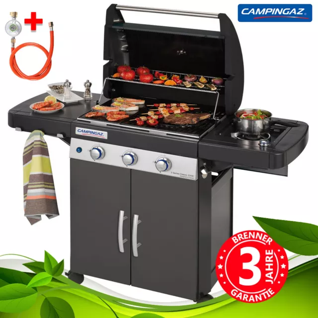 Campingaz Gasgrill BBQ 3 Grill Grillwagen Emailliertes Gusseisen Seitenkocher