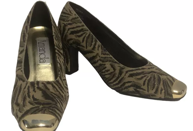 Amanda Smith Shoes Wedge Heels Animal Print Gold Toes & Heels Sz 8 ANN 817734
