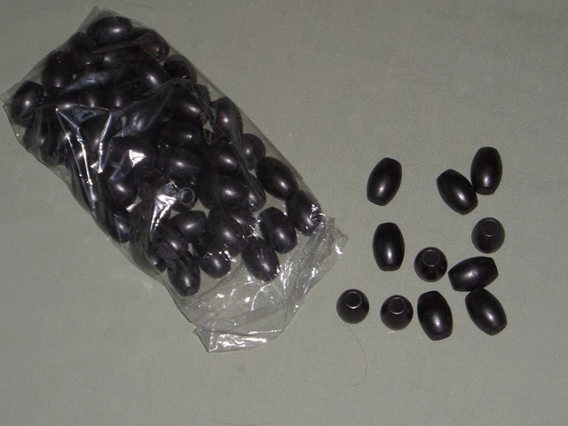 12 oz Vintage 1 1/4" Black Barrel Oval Wood Beads Macrame Craft Lot 3/8" Hole