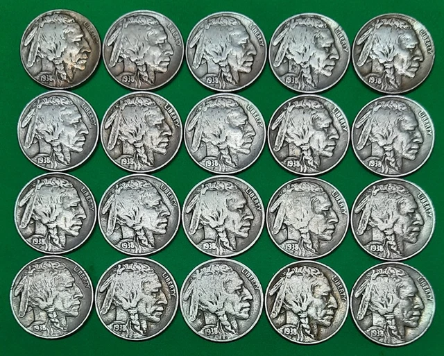 Half Roll of 1938-D Full Date Buffalo Nickels--20 Coins in All!!
