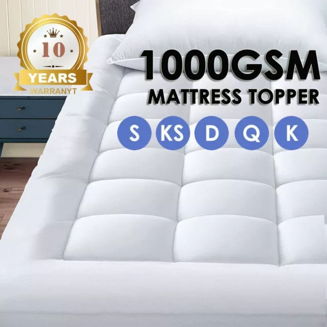 Pillowtop Matress Mattress Topper Protector 1000GSM Pad Cover 45cm Underlay Bed