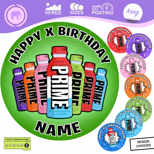 Prime KSI Cake Topper Label Bottle Drink Circle Personalised Round Edible Icing