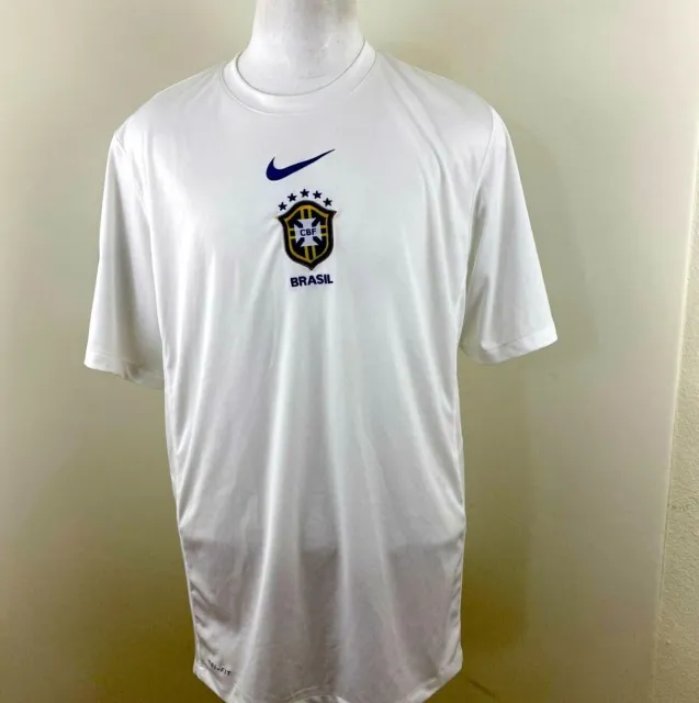 Nike Dri-Fit Men's Size XL White Brazil Soccer Short Sleeve Crew-Neck T-Shirt