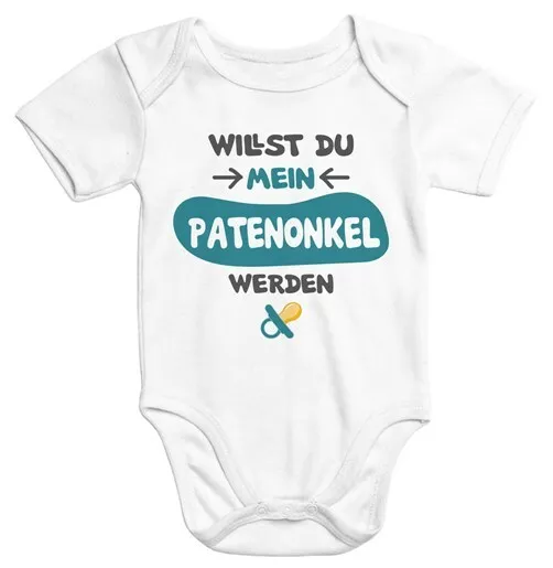 Kurzarm Baby-Body mit Aufdruck Willst du mein Patenonkel werden Bio-Baumwolle