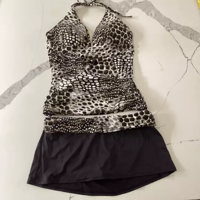 Kenneth Cole Tankini Swimwear 2 Piece Top 34B/C Bottom S Leopard Print