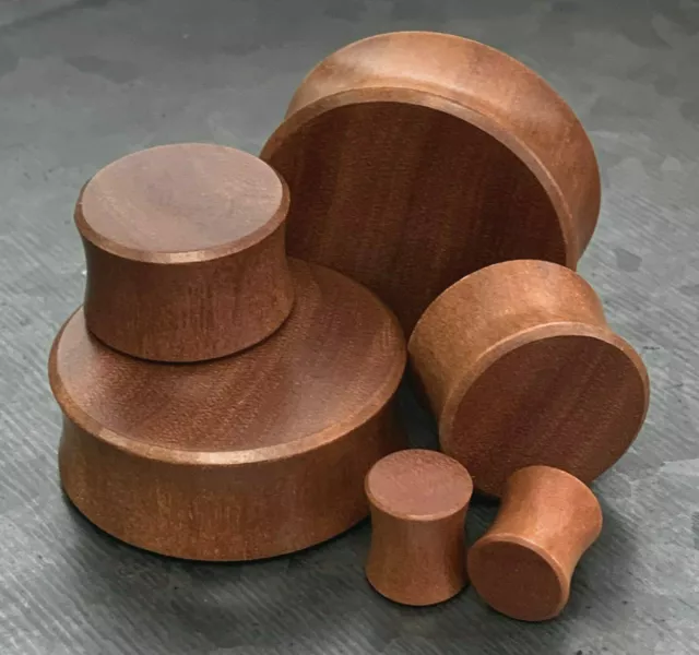 PAIR Solid Sawo Wood Flat Plugs Organic Earlets Tunnels Gauges Body Jewelry
