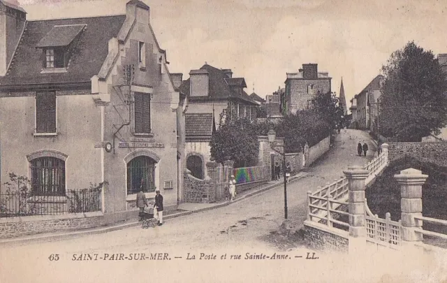CPA 50 Env. Donville Granville SAINT-PAIR /MER La Poste & Rue Sainte-Anne Animée