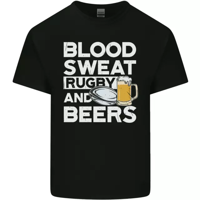 T-shirt da uomo in cotone Blood Sweat rugby e birre divertente