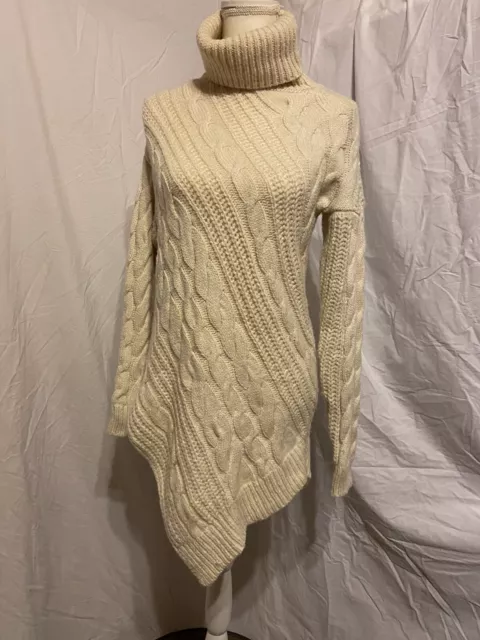 Listicle Cozy Cable Knit Turtleneck Sweater Pointed Hem Cream S/M
