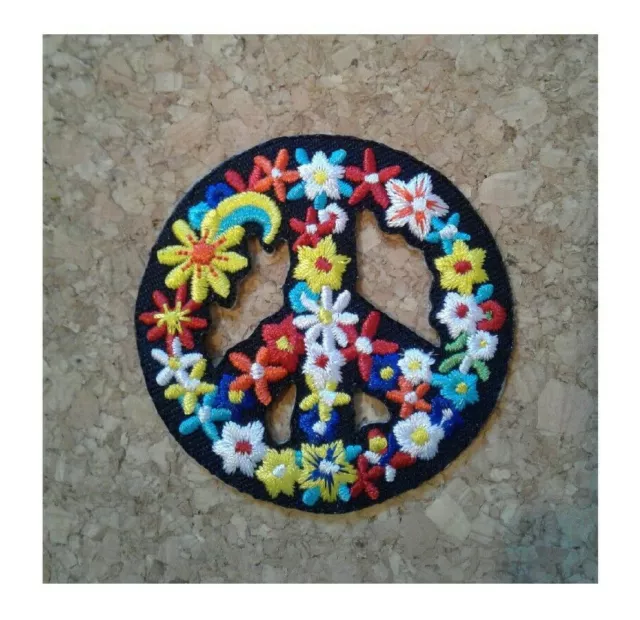 Peace Sign - Retro - Love - Flower Child - BoHo - Embroidered Iron On Patch