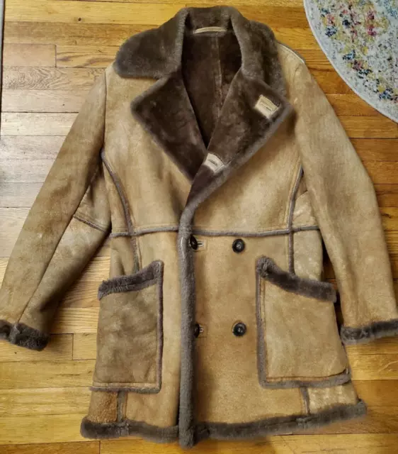 Sawyer of Napa California Shearling Sheepskin Coat  w/ Bone Buttons - Men Size38