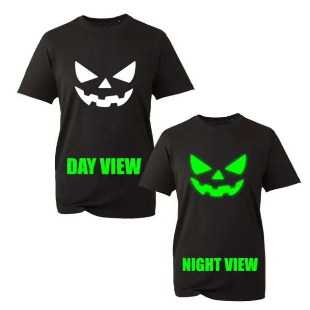T-shirt Pumpkin Face Glow In The Dark, divertente top unisex Halloween spaventoso zucca