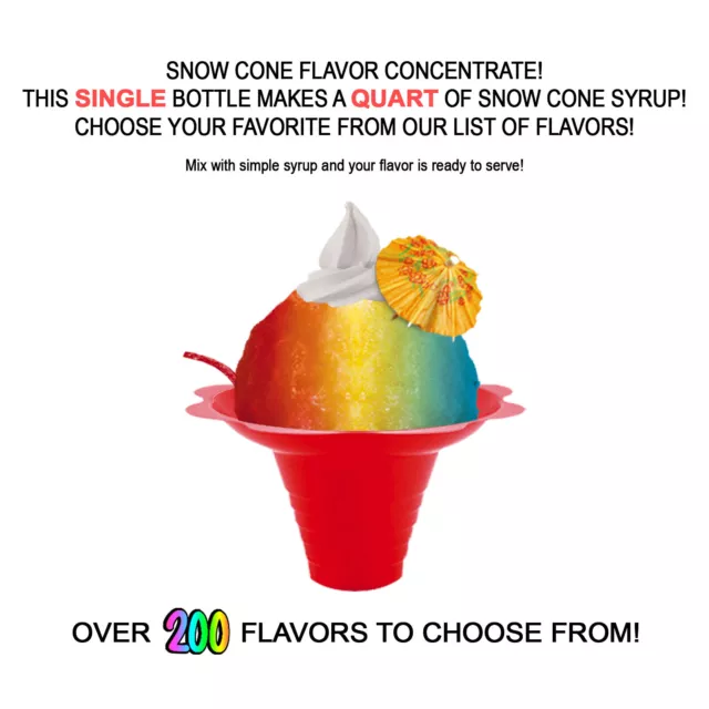 Snow Cone Flavor Concentrate MIX - Makes a QUART of Snowcone or Shaved Ice Syrup