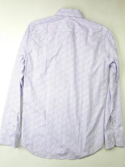 Canali Men's Dress Shirt White / Purple Size Small Micro Floral Button Front 3