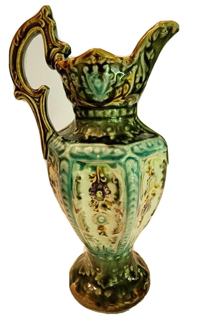 Vintage Two-Tone Majolica Ewer Vase