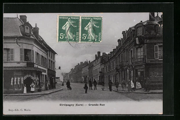 CPA Étrépagny, Grande-Rue, vue de la rue 1909