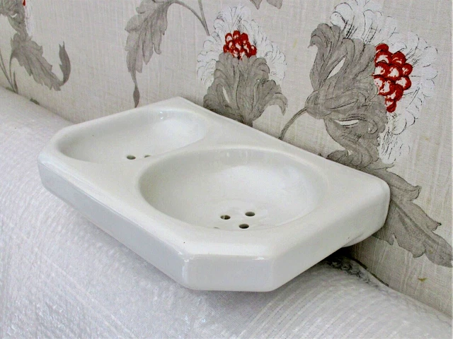Ancien grand porte savon mural applique double en porcelaine ART Déco 1kg 750 2