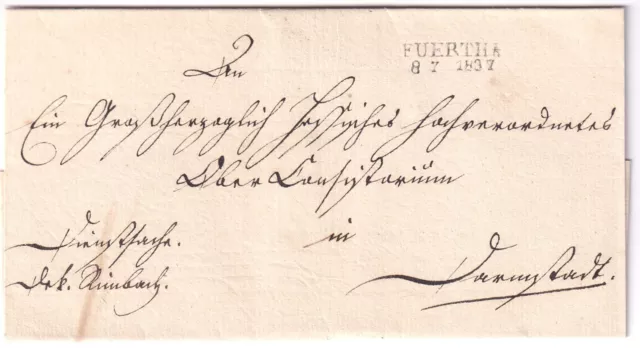 Vorphilatelie Faltbrief mit L2 Stempel FUERTH(A) Feuser Nr. 1059-2, 1837