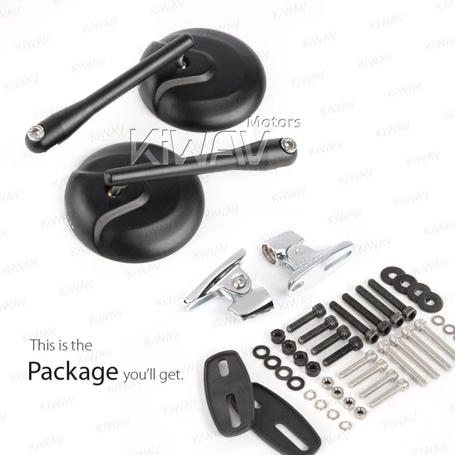 Rétroviseurs convex noir rond base chromée pour Ducati 1299 Panigale S 15-16