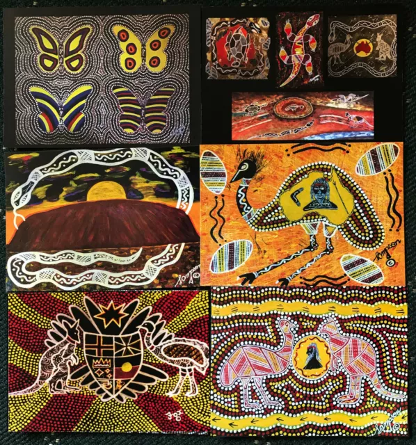 12 Post Cards Australian First Nation Artist  Les "Fox" Mason Uluru Kangaroo Emu