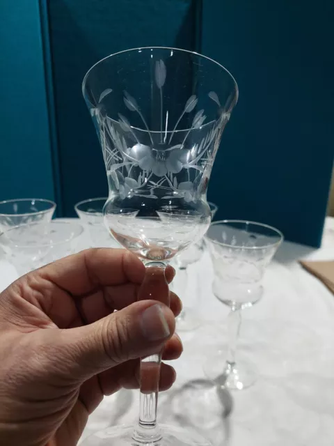 7 Vtg Clear Wheel Cut  Crystal Wine Glasses Goblets Diane by GLASTONBURY-Lotus 3