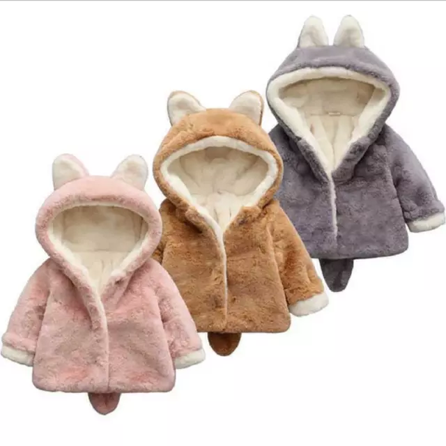 Baby Kids Girls Princess Warm Coat Fleece Jacket Tops Fur Hooded Winter Outwear/