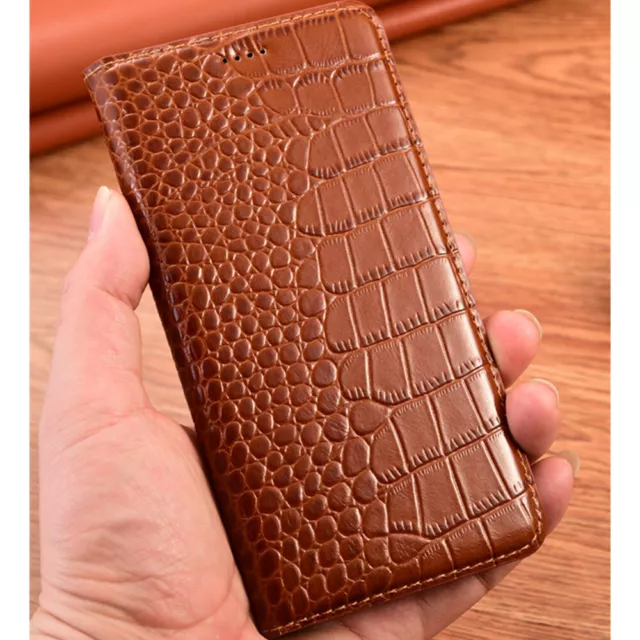 Genuine Leather Card Slot Flip Case for iPhone 15 Pro Max Crocodile Grain  Cover