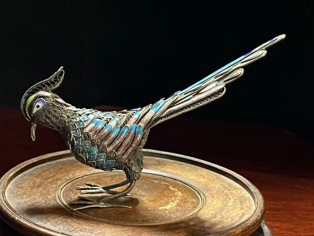1900's Antique Filigree Sterling Silver Figurine Bird Animal Enamel 64g N1092