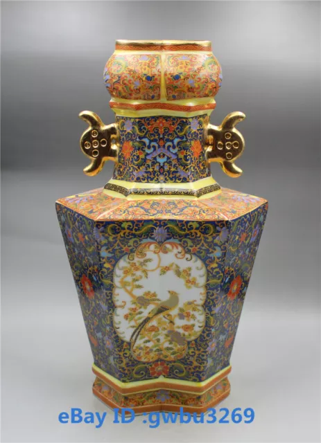 Chinese Cloisonne Porcelain Handwork Painting Flowers Vase w Yongzheng Mark21572