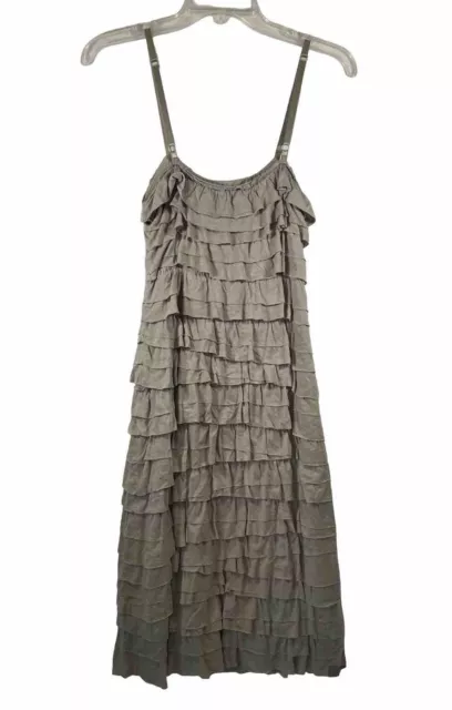 Bailey 44 Anthropologie Tiered Ruffle Sleeveless Strap Fitted Dress Gray Sz Med